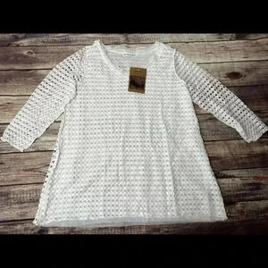 Habitat White Stretch Eyelet Overlay Tunic Top Blouse Women Medium NEW. 369